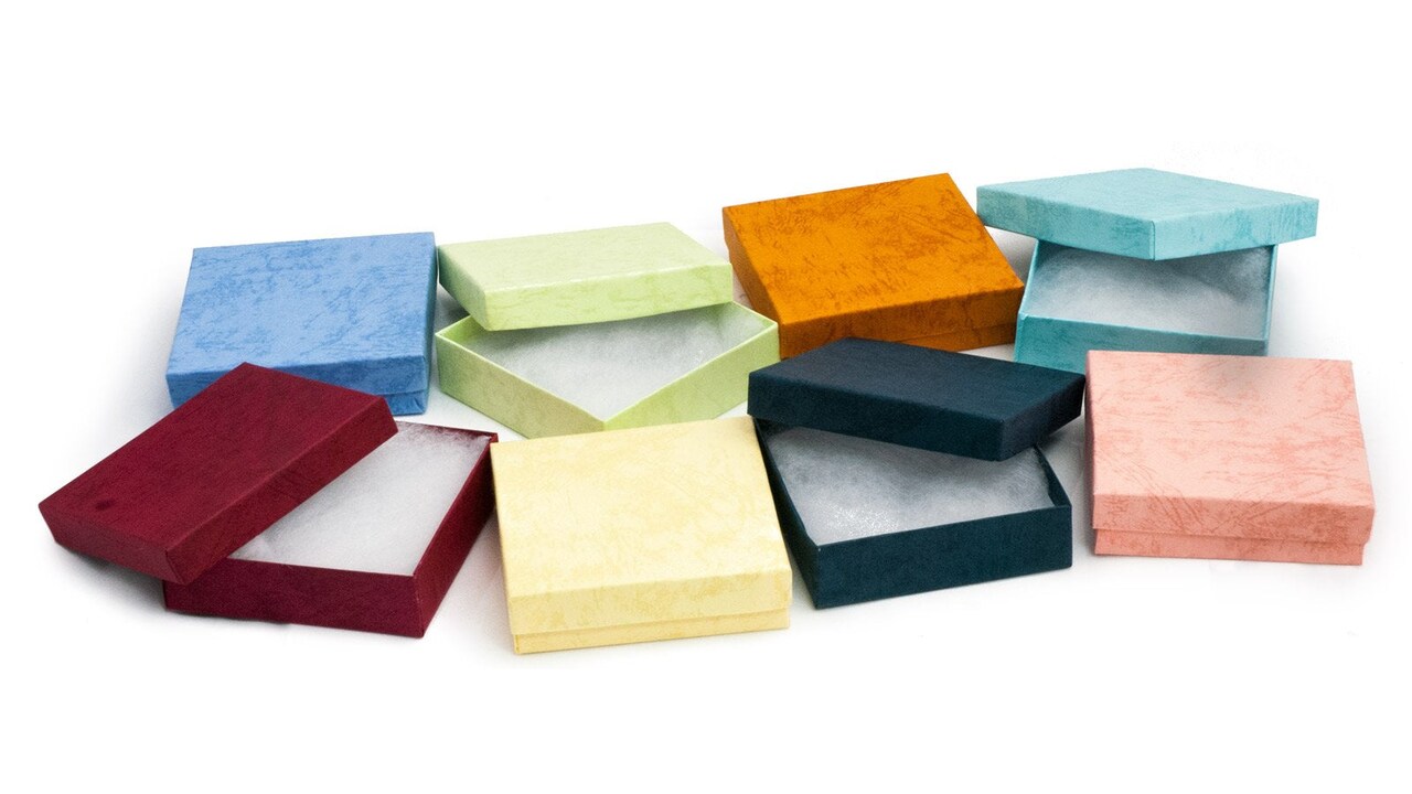 Multi Pastel Color Jewelry Gift Packaging Cotton Filled Box 3" x 3" (Package of 100)